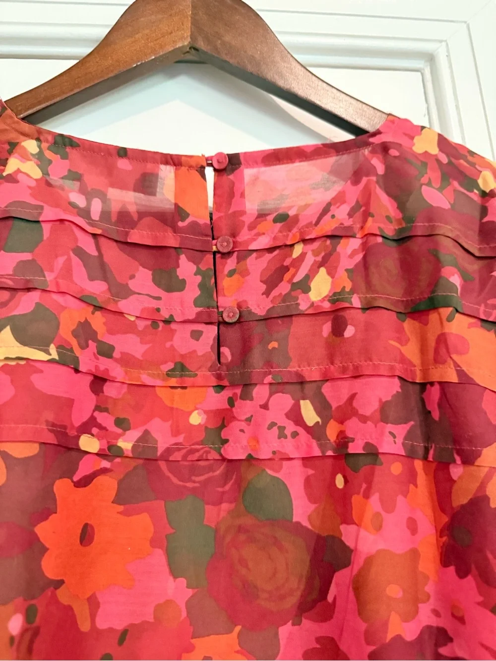 LOFT Floral Pintucked Blouse in Pink and Orange